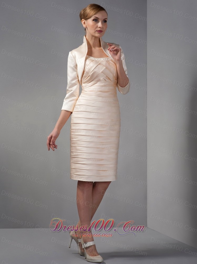 Beading Scoop Ruched Champagne Bridal Mother Dress