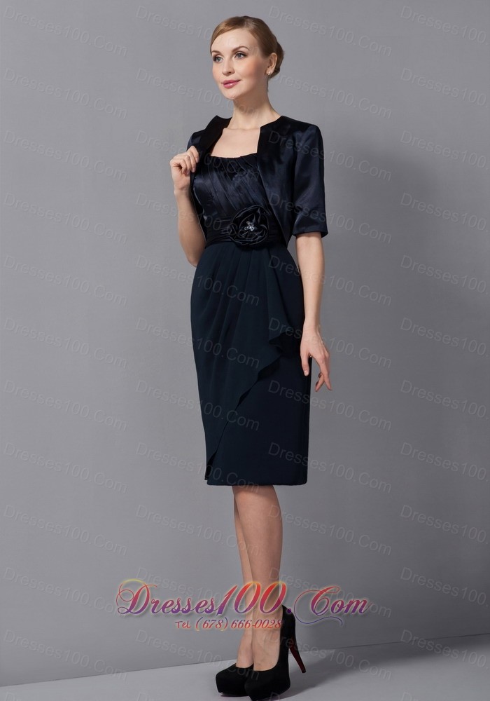 Black Sash Short Chiffon Mother Of The Bride Dress