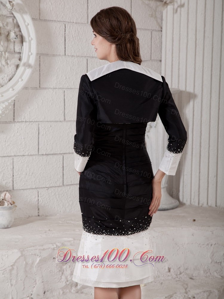 White and Black Knee Length Mother Dress with Jacket