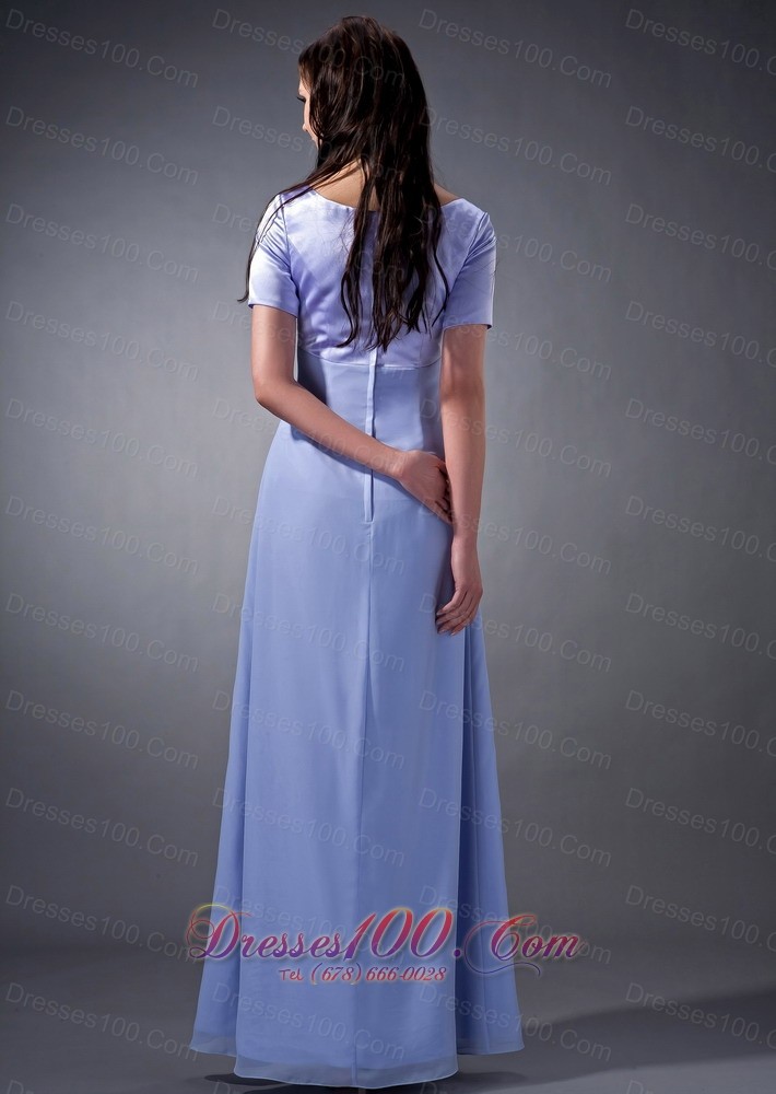 V-neck Lilac Chiffon Short Sleeves Bridesmaid Dress
