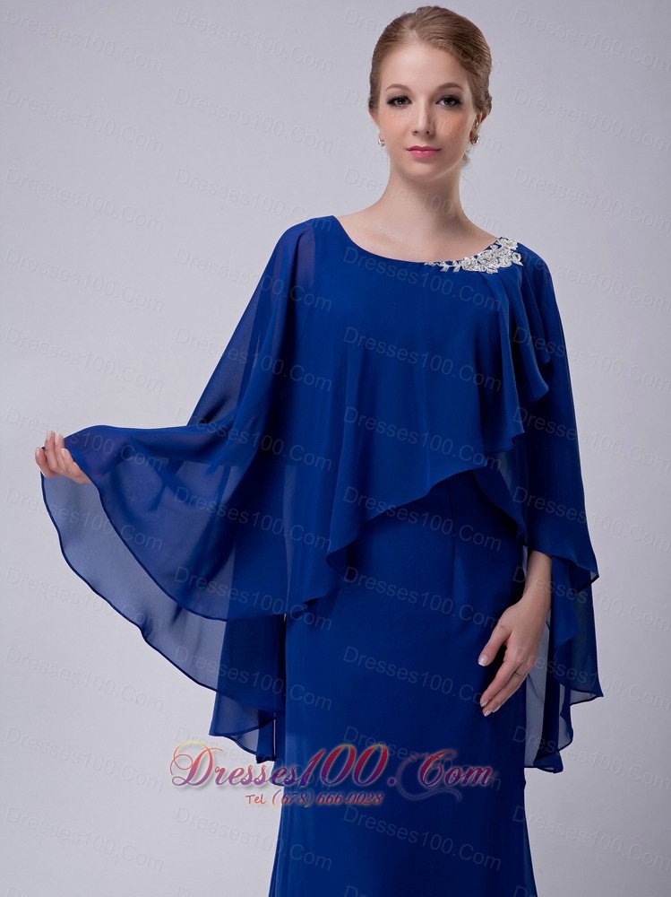 Poncho Chiffon Appliques Royal Scoop Mother Dress