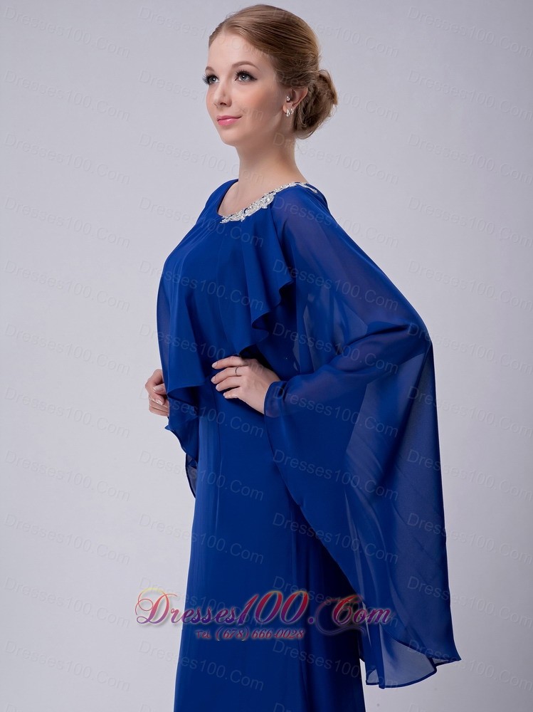 Poncho Chiffon Appliques Royal Scoop Mother Dress