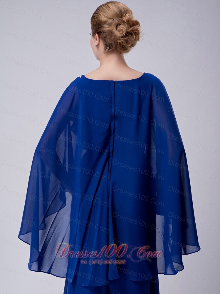 Poncho Chiffon Appliques Royal Scoop Mother Dress