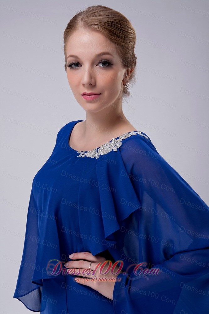 Poncho Chiffon Appliques Royal Scoop Mother Dress