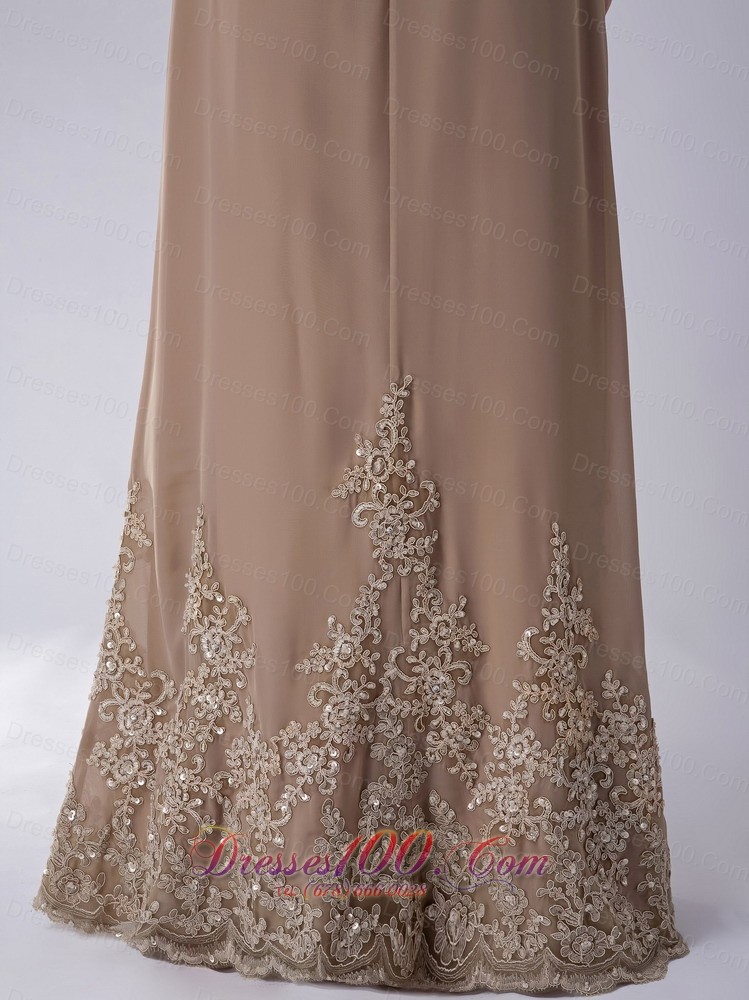 V-neck Champagne Chiffon Mother Dress with Appliques