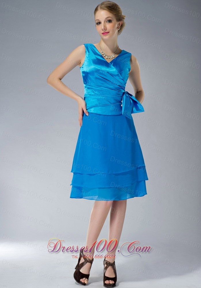 Sky Blue Empire V-neck Mother Of The Dress Knee-length