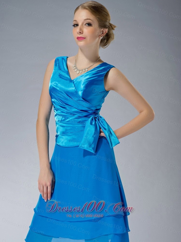 Sky Blue Empire V-neck Mother Of The Dress Knee-length