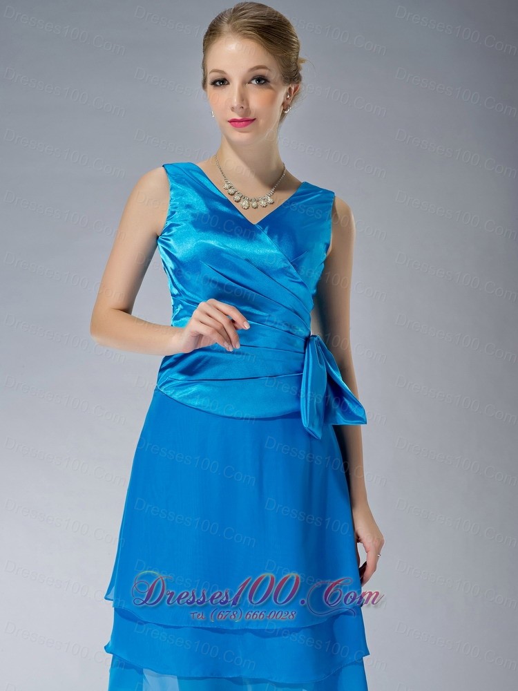 Sky Blue Empire V-neck Mother Of The Dress Knee-length