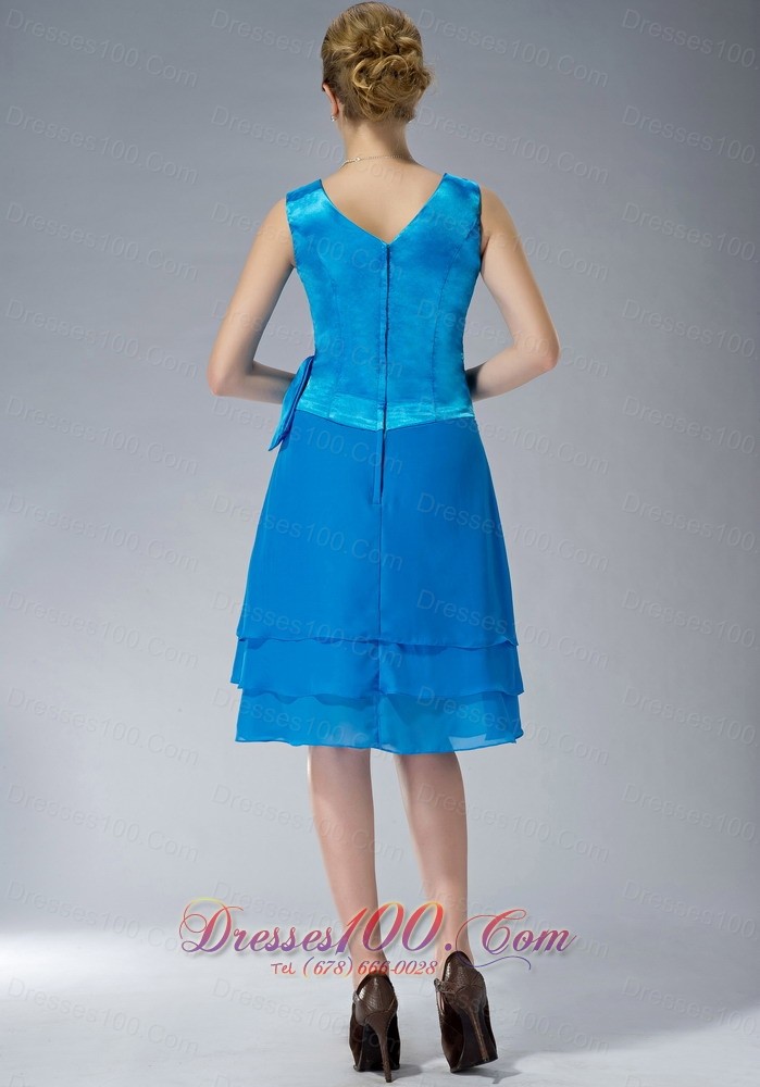 Sky Blue Empire V-neck Mother Of The Dress Knee-length