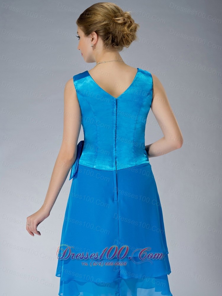 Sky Blue Empire V-neck Mother Of The Dress Knee-length