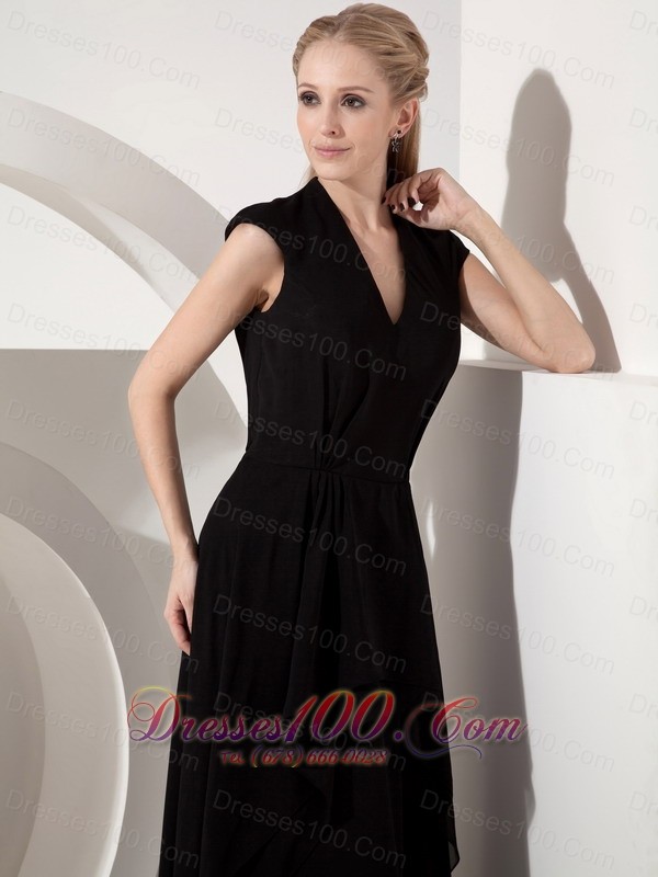Black Evening Dress Column V-neck Chiffon