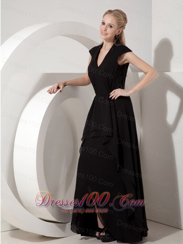 Black Evening Dress Column V-neck Chiffon