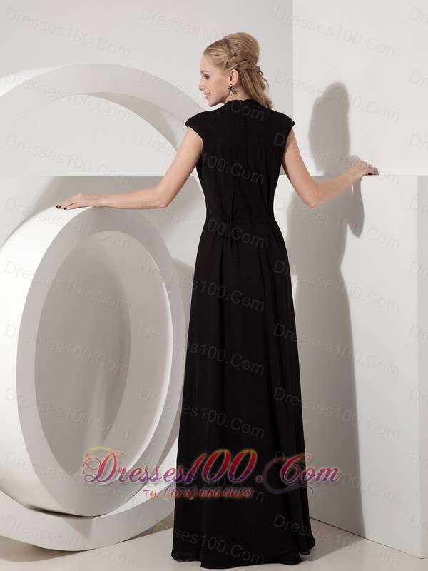 Black Evening Dress Column V-neck Chiffon