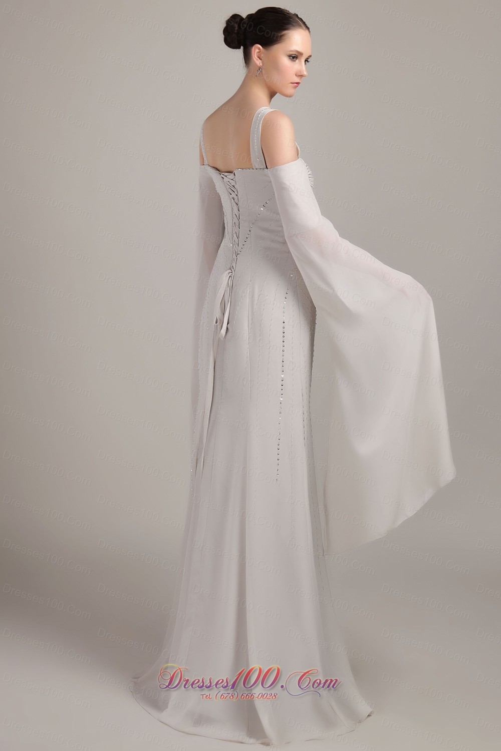 Grey Wide Straps Chiffon Mother Of Bride Dress