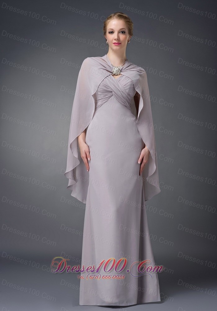 Grey V-neck Mother-in-law Dresses Chiffon Ruch