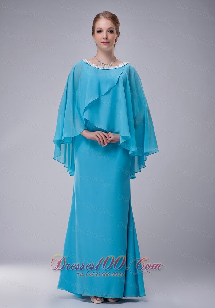 Aqua Blue Scoop Mother-in-law Dresses Chiffon