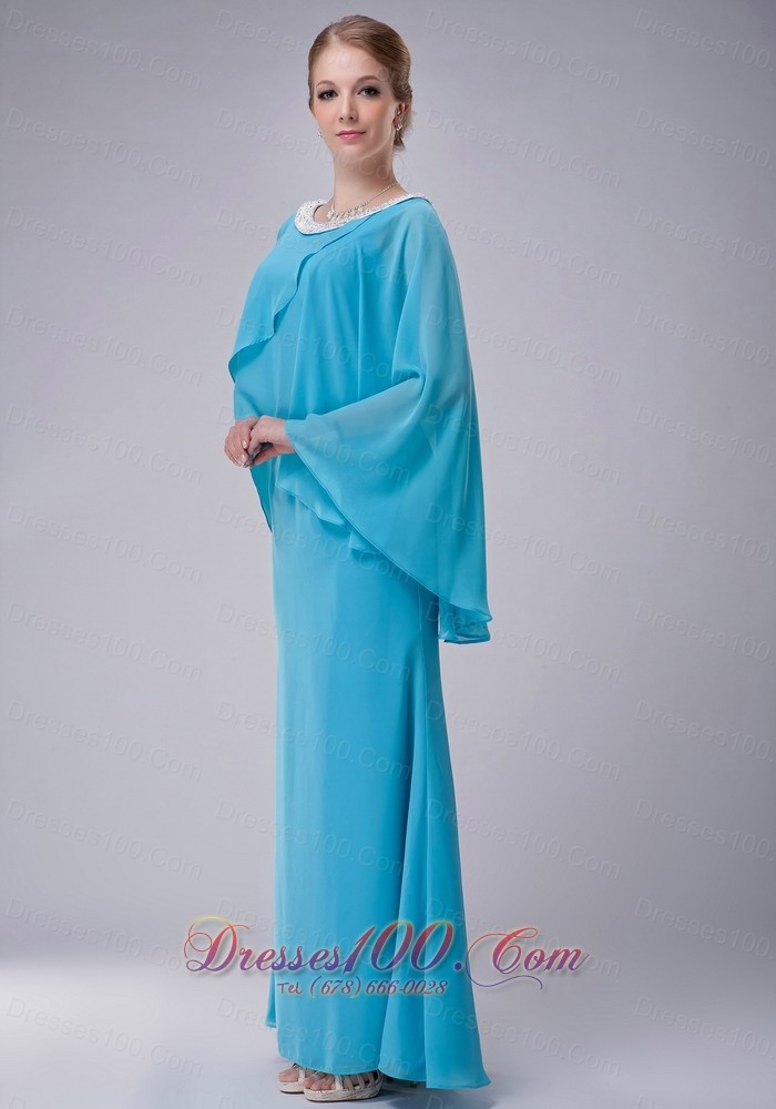 Aqua Blue Scoop Mother-in-law Dresses Chiffon