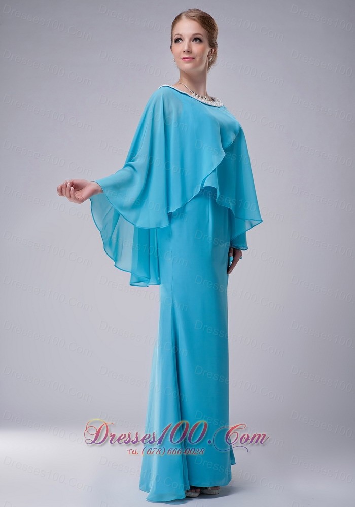 Aqua Blue Scoop Mother-in-law Dresses Chiffon
