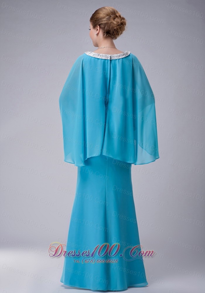 Aqua Blue Scoop Mother-in-law Dresses Chiffon