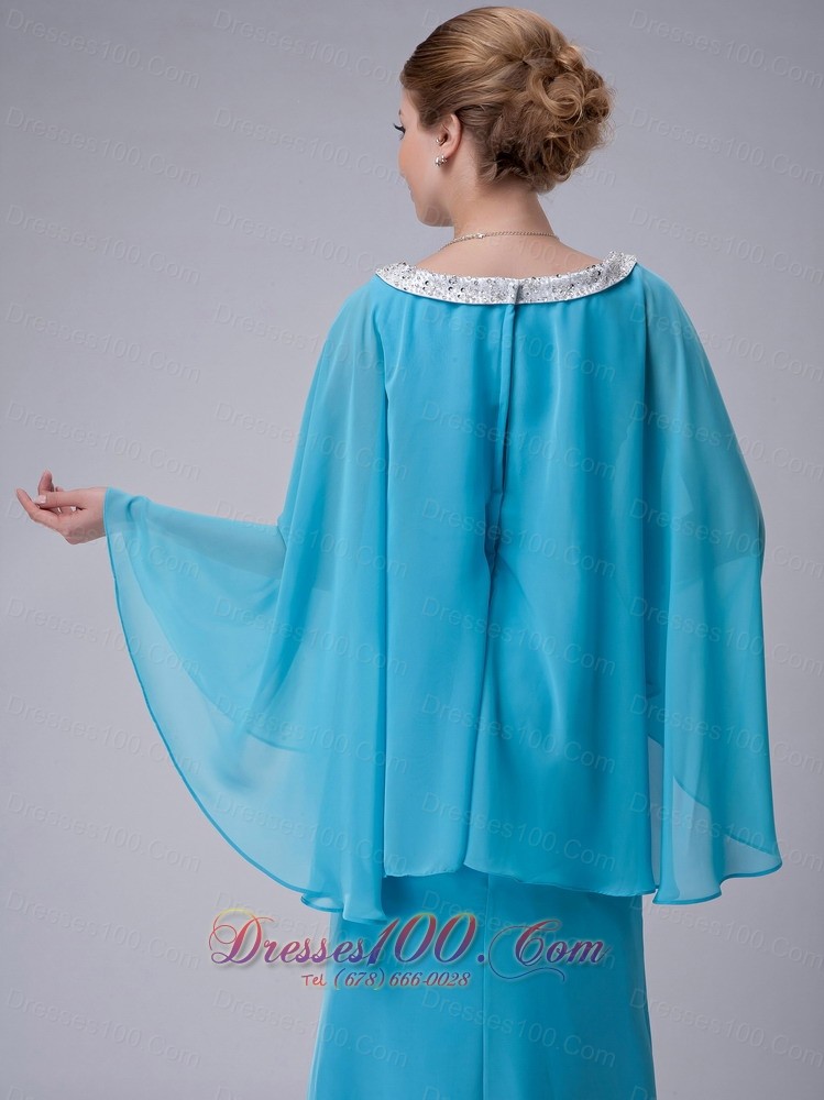 Aqua Blue Scoop Mother-in-law Dresses Chiffon