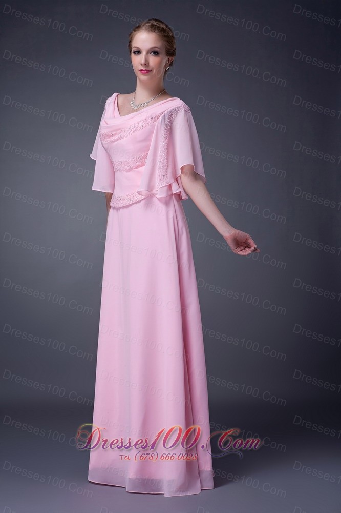Baby Pink Empire V-neck Motb Dress Chiffon