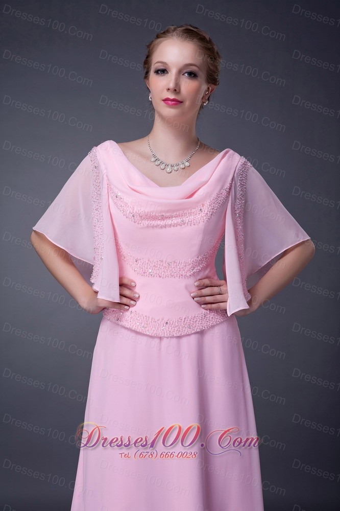 Baby Pink Empire V-neck Motb Dress Chiffon