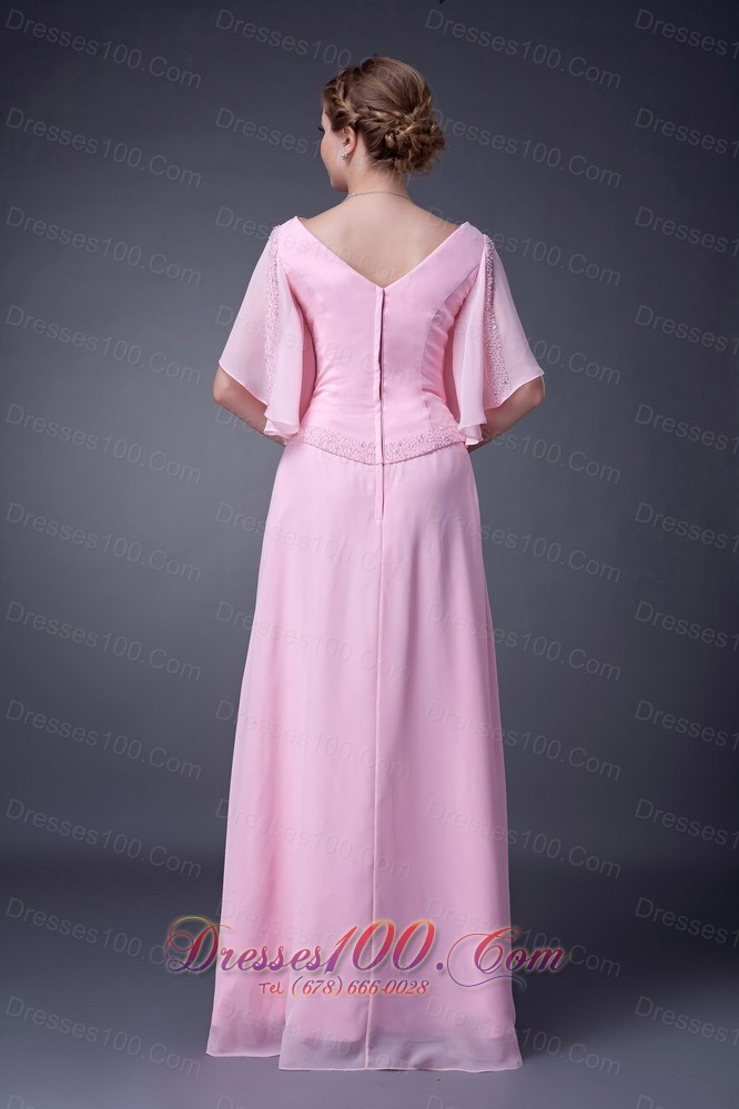 Baby Pink Empire V-neck Motb Dress Chiffon