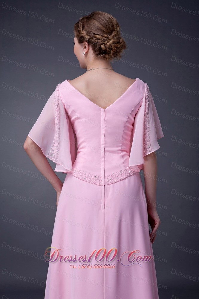 Baby Pink Empire V-neck Motb Dress Chiffon