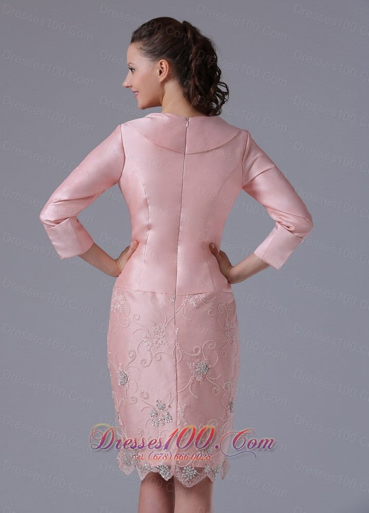 Baby Pink Long Sleeves Mom's Dress Knee-length