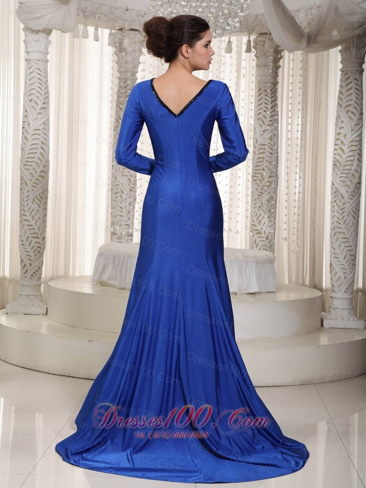 Blue Mermaid Stretch Charmeuse Beading Mom's Dress