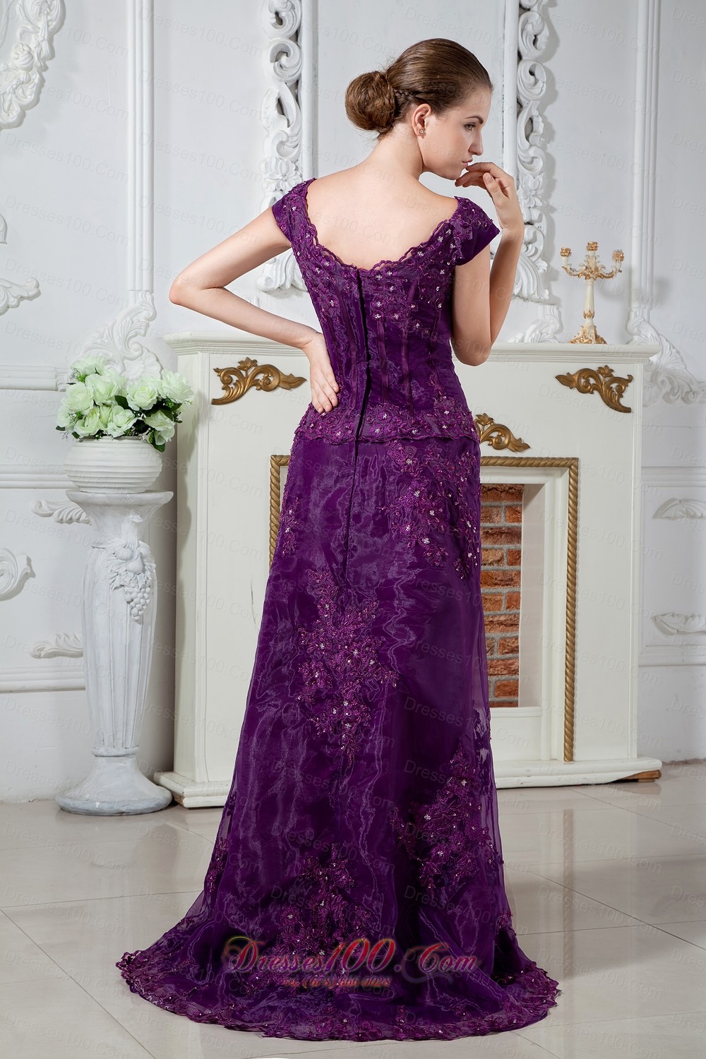 Eggplant Purple A-line Scoop Mom's Dress