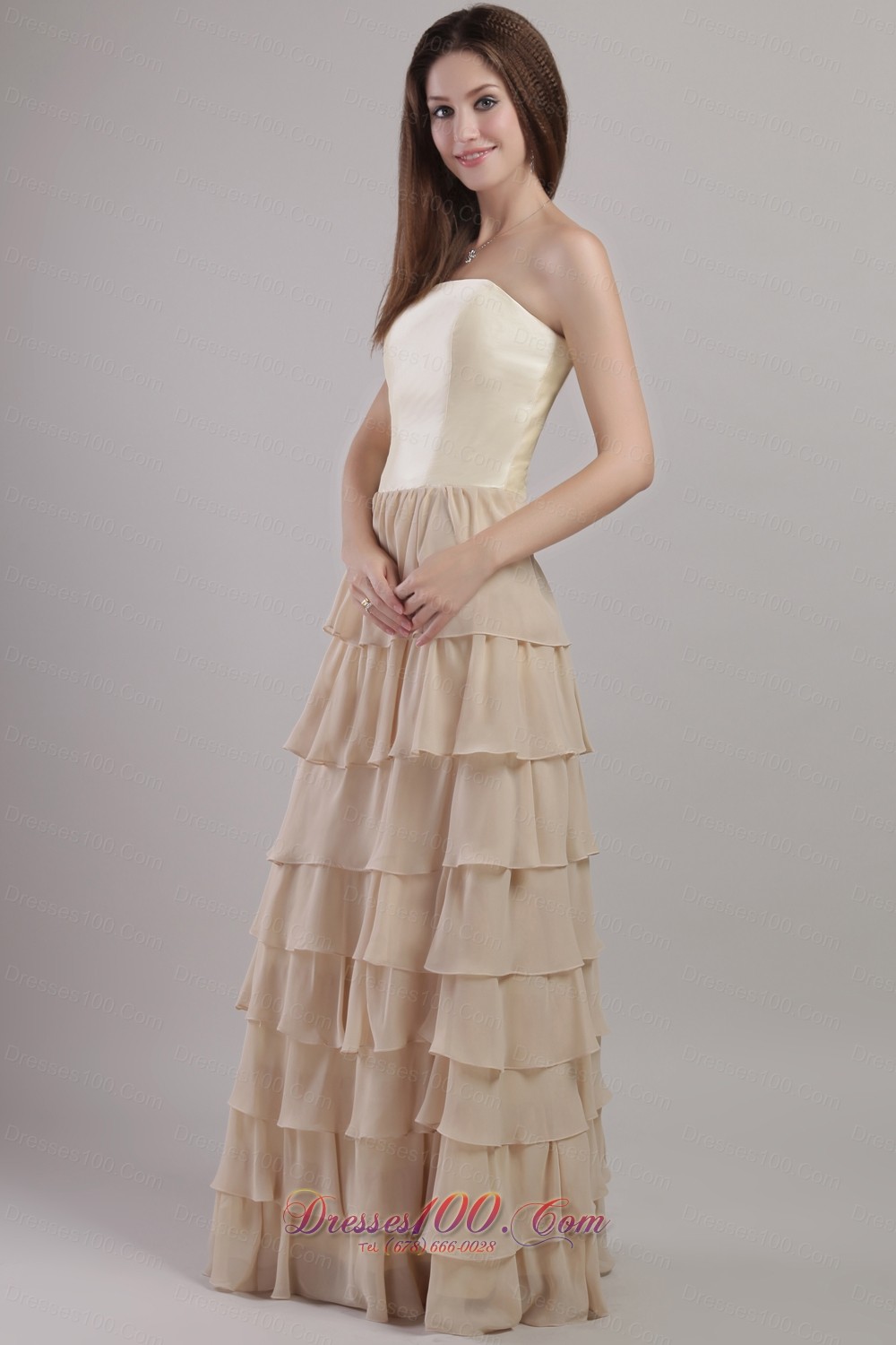 Chiffon and Satin Mother Bride Dress with Layered Ruffles