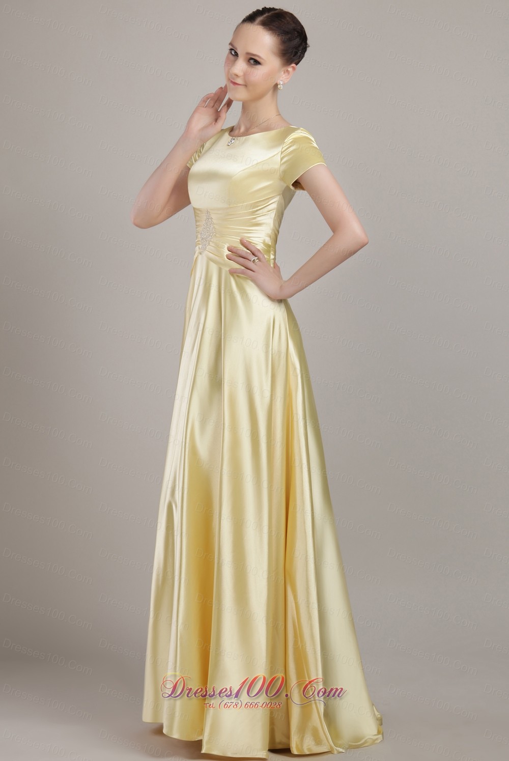 Empire Scoop Neck Ruched Long Mother Bride Dress