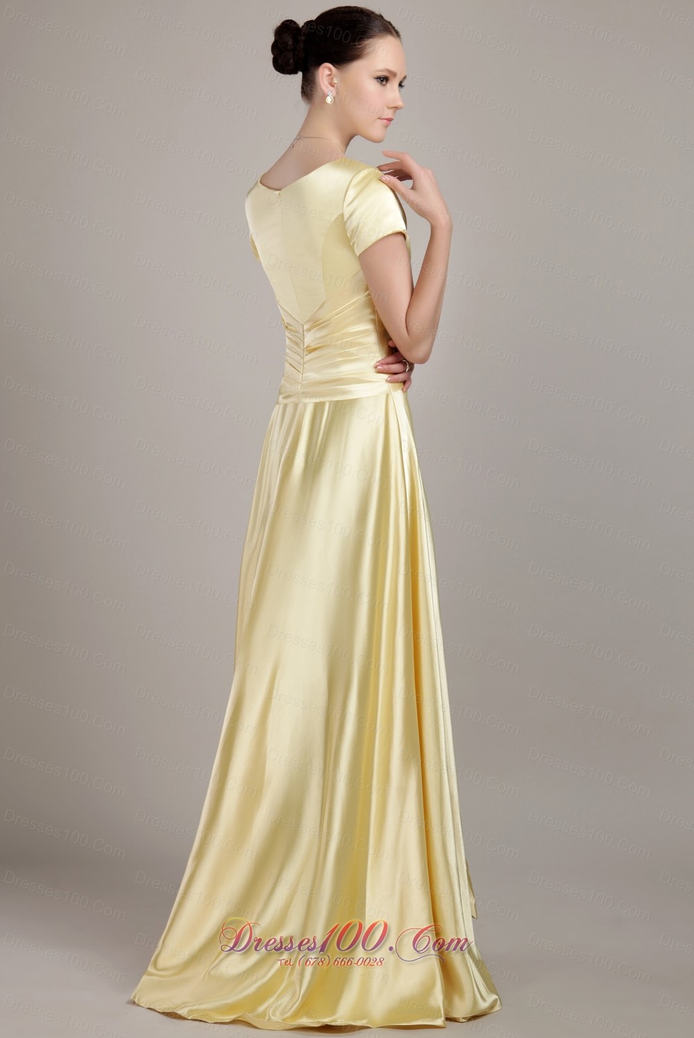 Empire Scoop Neck Ruched Long Mother Bride Dress