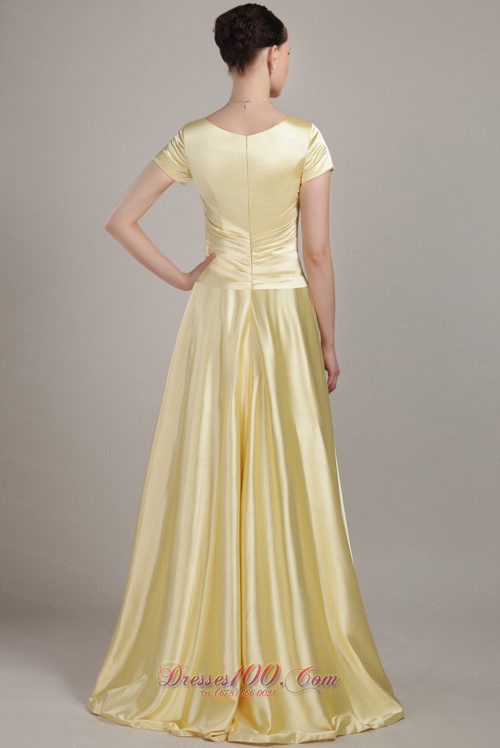 Empire Scoop Neck Ruched Long Mother Bride Dress