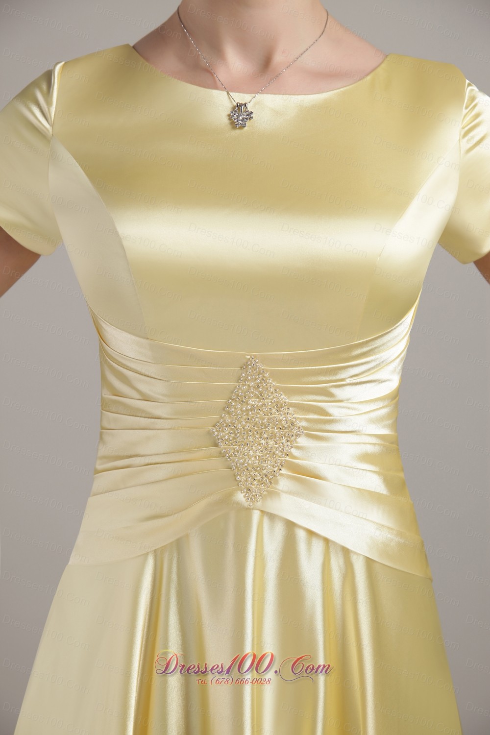 Empire Scoop Neck Ruched Long Mother Bride Dress