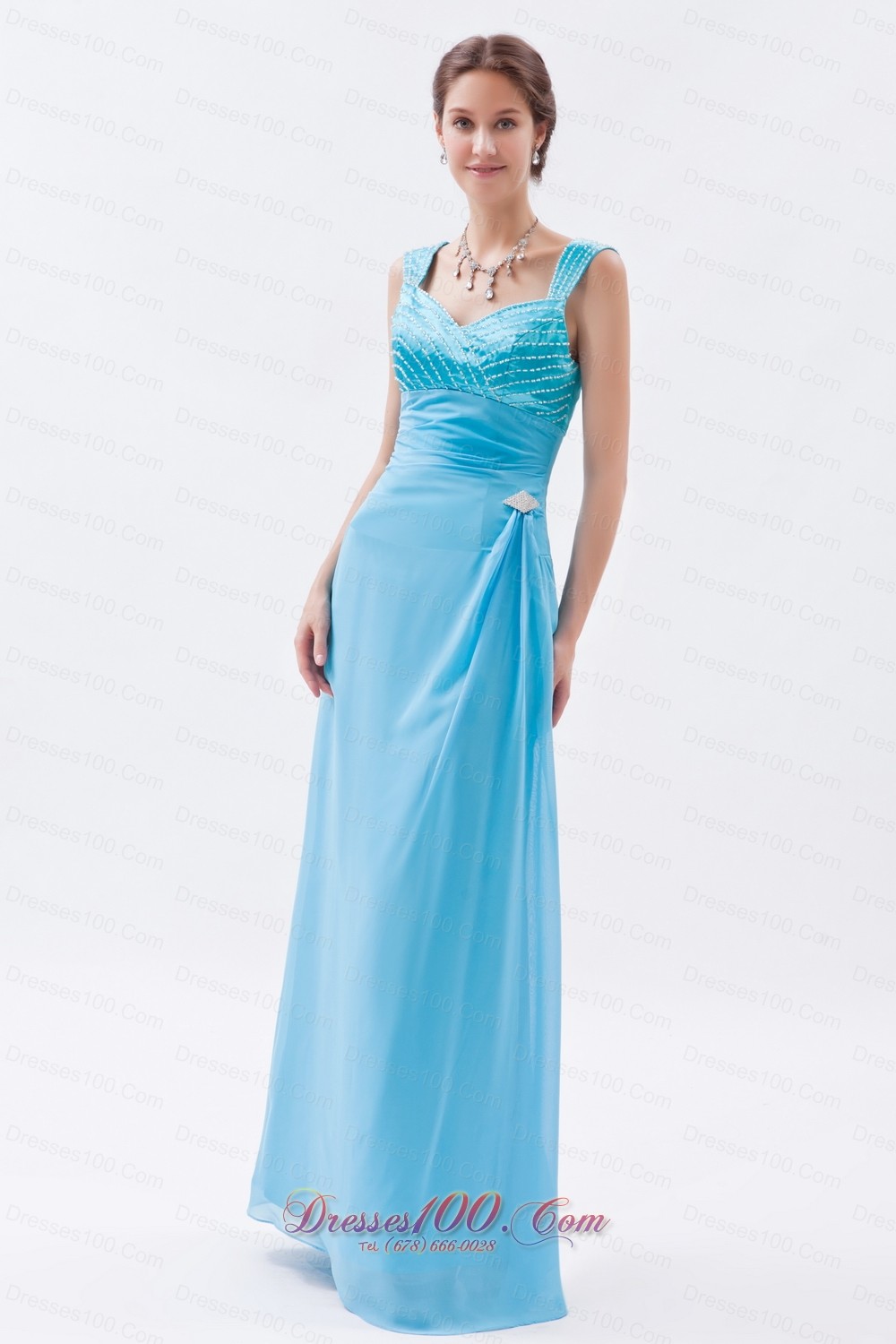 Beading Pattern Straps Column Prom Evening Dress