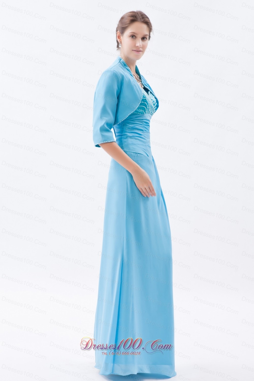 Beading Pattern Straps Column Prom Evening Dress