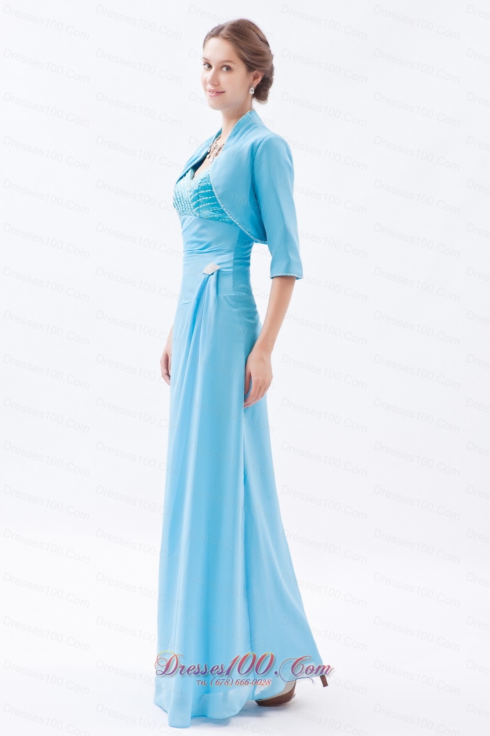 Beading Pattern Straps Column Prom Evening Dress