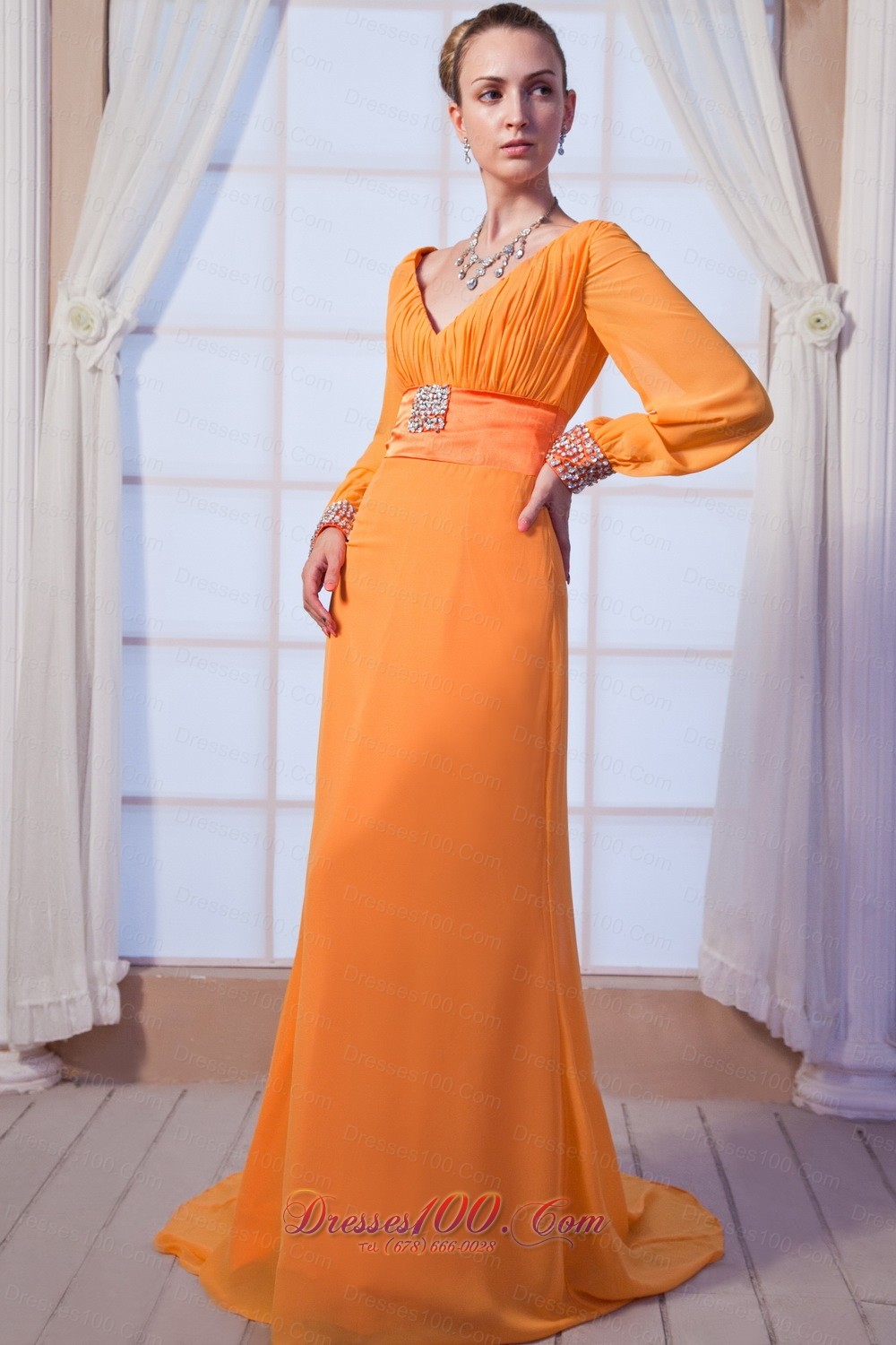 Puffy Sleeves Wide V-neck Mother's Dress for Wedding