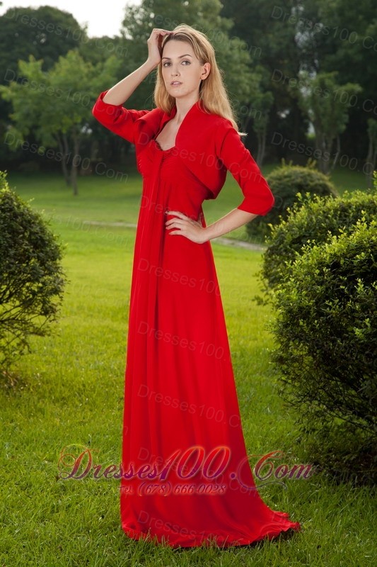 Red Empire Straps Brush Train Mother of Bride Dress