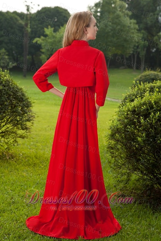 Red Empire Straps Brush Train Mother of Bride Dress