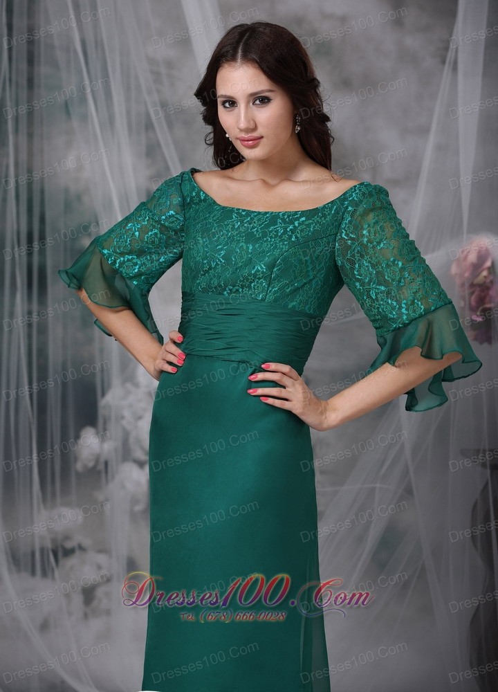 Half Sleeves Flounced Scoop Mother of Bride Dress