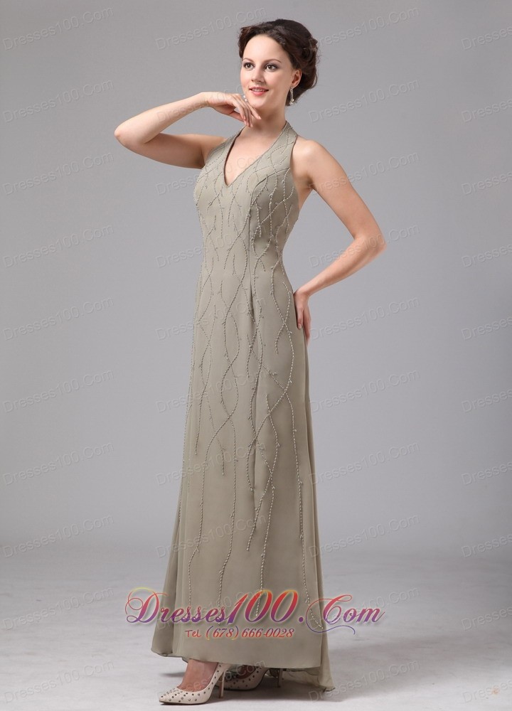 Halter Grey Chiffon Appliques Dress For Mothers