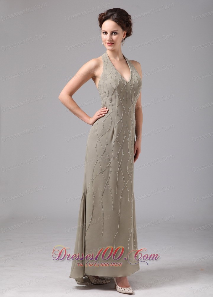 Halter Grey Chiffon Appliques Dress For Mothers