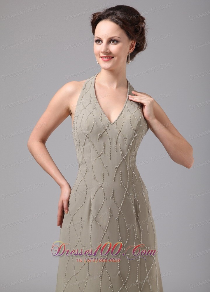 Halter Grey Chiffon Appliques Dress For Mothers