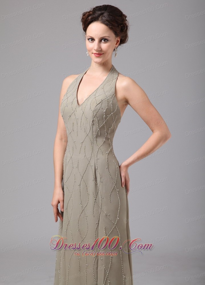 Halter Grey Chiffon Appliques Dress For Mothers