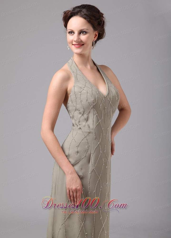 Halter Grey Chiffon Appliques Dress For Mothers