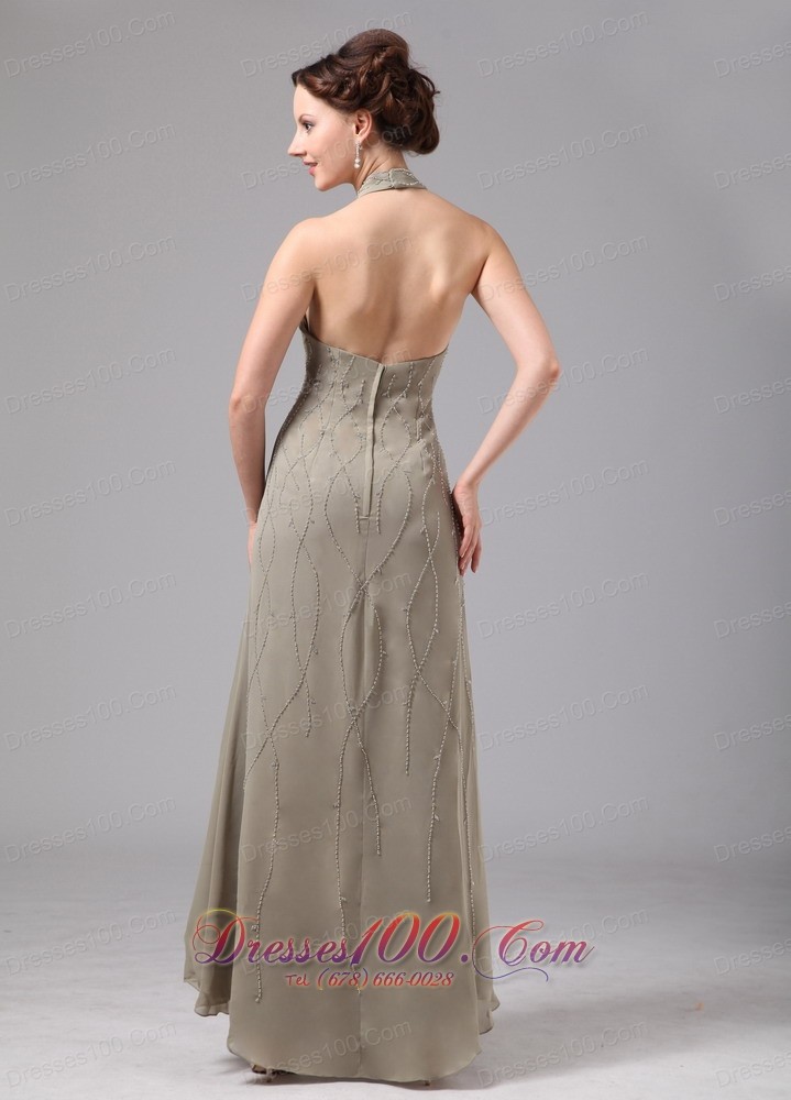 Halter Grey Chiffon Appliques Dress For Mothers