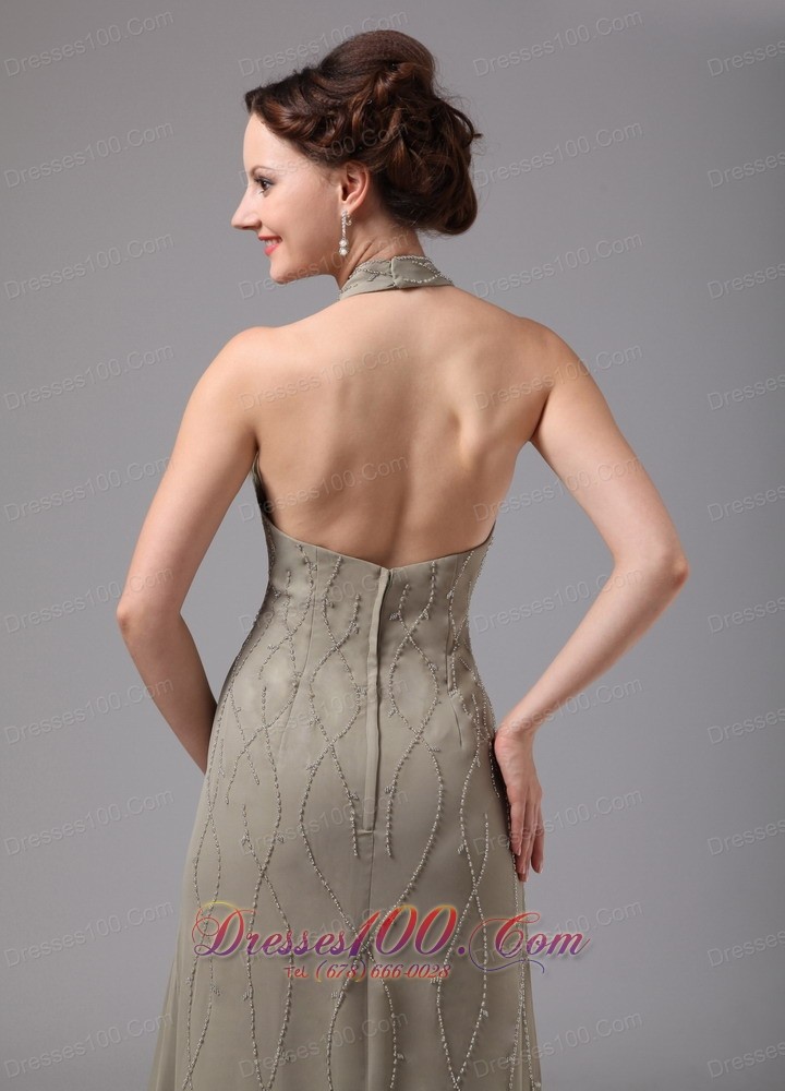 Halter Grey Chiffon Appliques Dress For Mothers